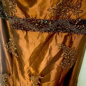 Beautiful rich brown , lace ,embellished floor length gown corset back closing